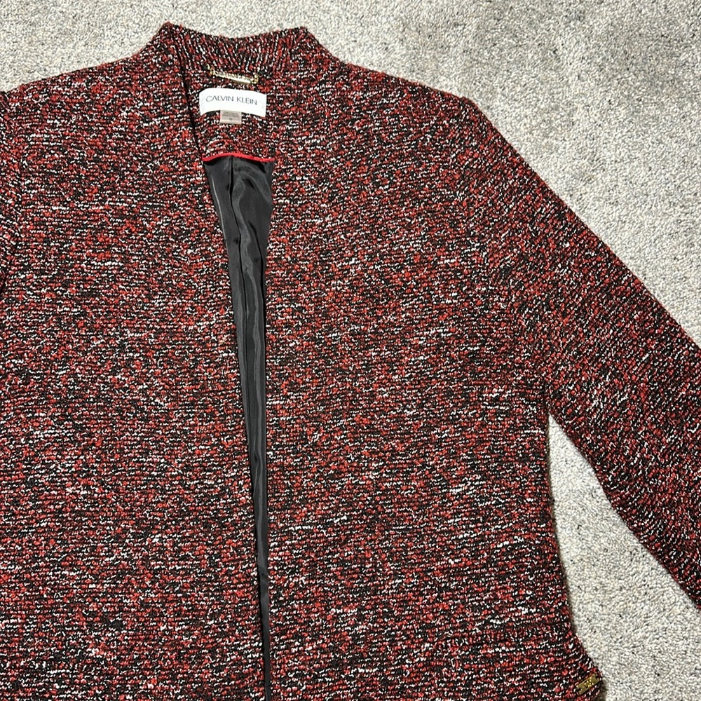 Calvin Klein Tweed Topper Jacket Open Front Collarless - Size 10 - Picture 5 of 16